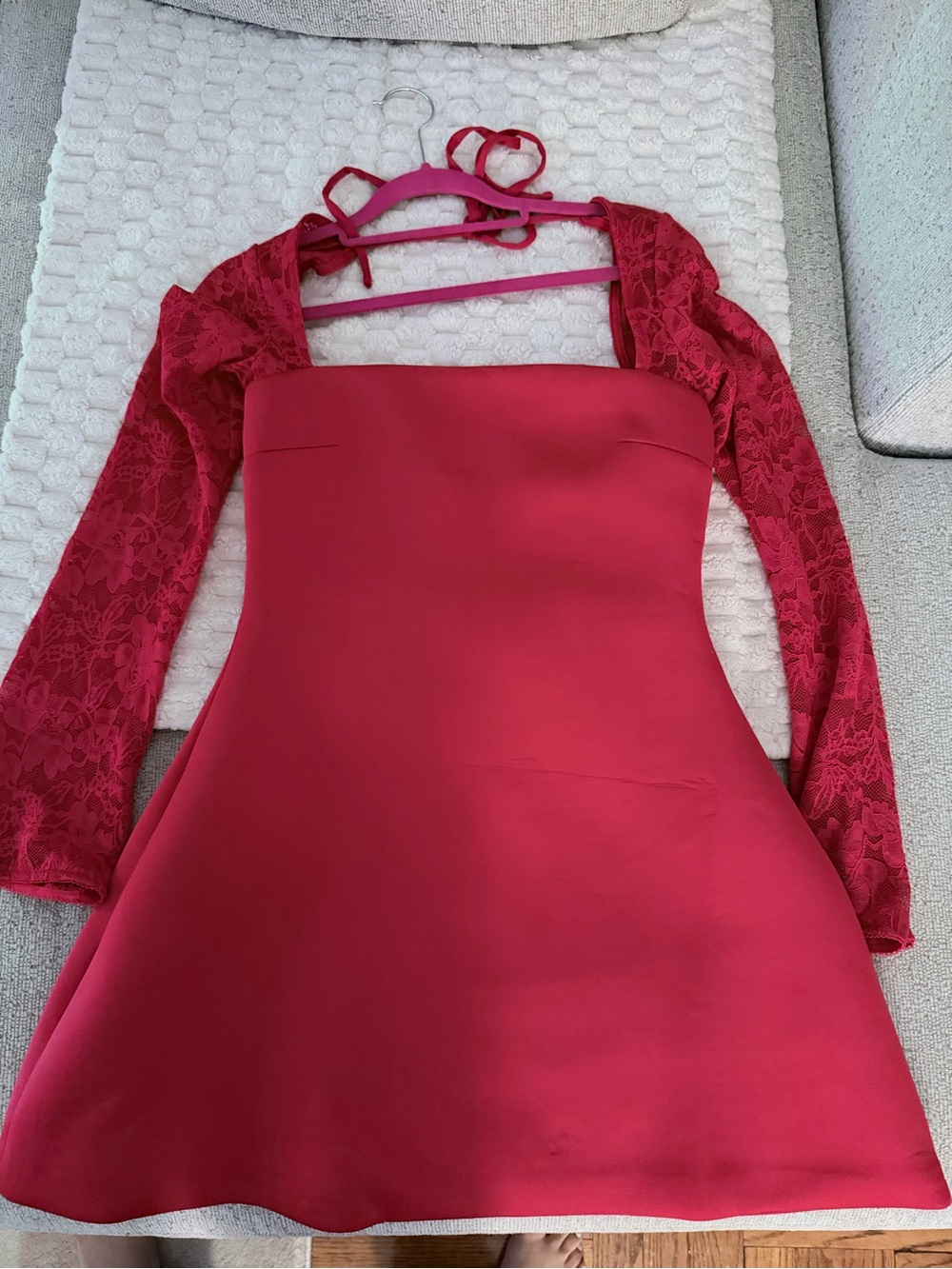 Fashion Nova Red Lace Sleeve Mini Dress